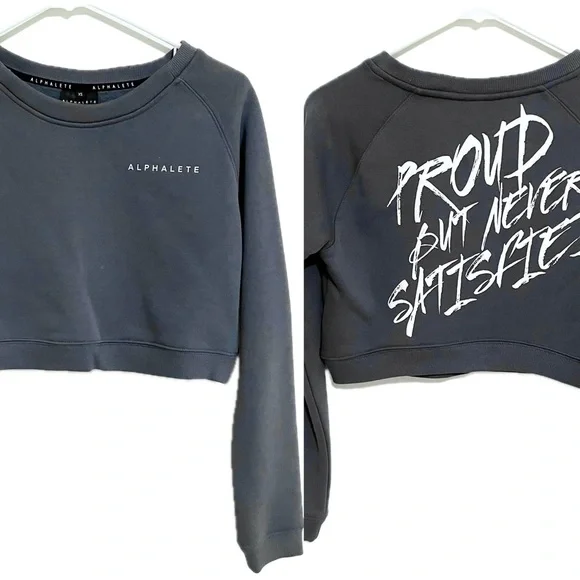Alphalete Proud Never Satisfied Cropped Sweatshirt Gray XS Long Sleeve - Picture 1 of 7